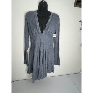 Free People Women Slate Blue All Yours Lace Long Sleeve Minidress Size Small